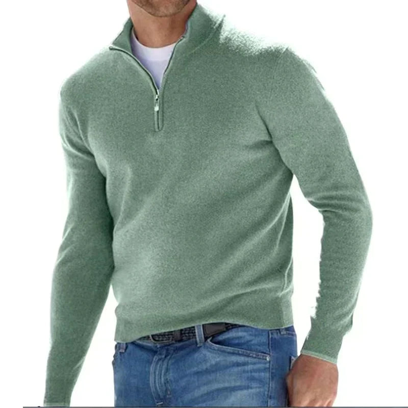 Halb-Reißverschluss-Pullover | Langarm | Warm | Strickpullover | Herrenpullover-Grün-XS-Chaps Herrenmode