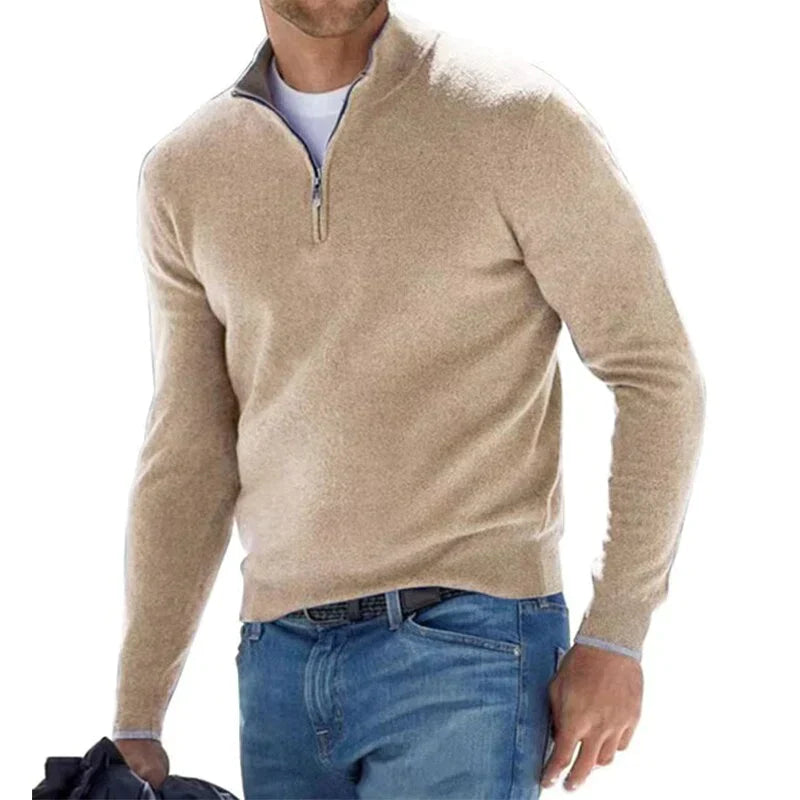 Halb-Reißverschluss-Pullover | Langarm | Warm | Strickpullover | Herrenpullover-Khaki-XS-Chaps Herrenmode