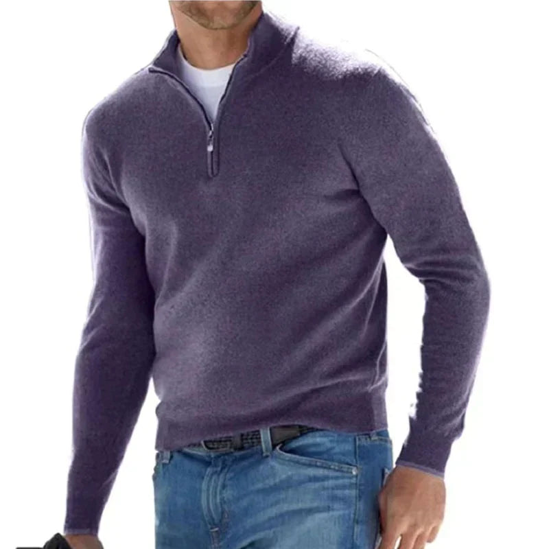 Halb-Reißverschluss-Pullover | Langarm | Warm | Strickpullover | Herrenpullover-Lila-XS-Chaps Herrenmode