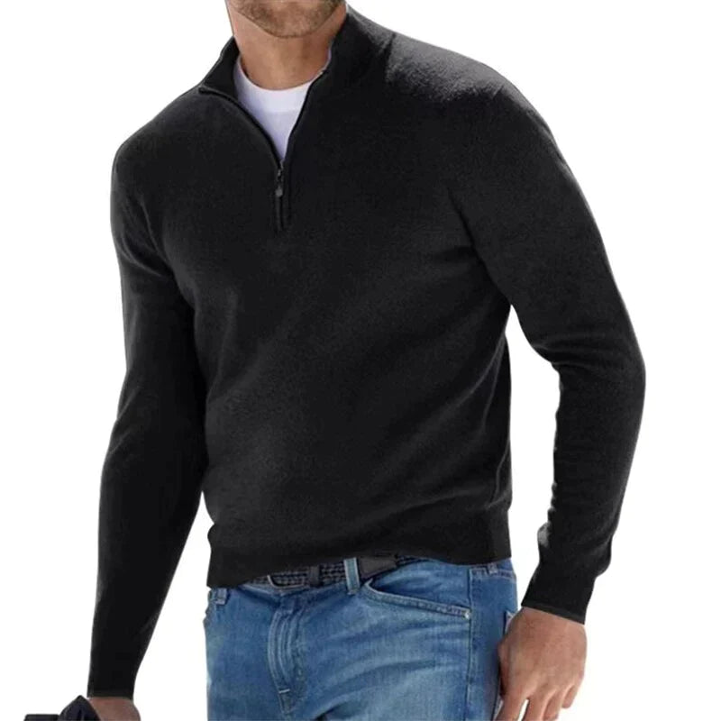 Halb-Reißverschluss-Pullover | Langarm | Warm | Strickpullover | Herrenpullover-Schwarz-XS-Chaps Herrenmode