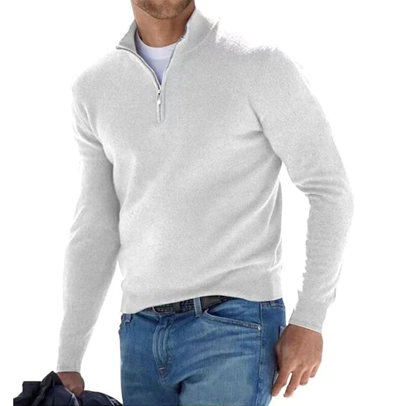 Halb-Reißverschluss-Pullover | Langarm | Warm | Strickpullover | Herrenpullover-Weiß-XS-Chaps Herrenmode