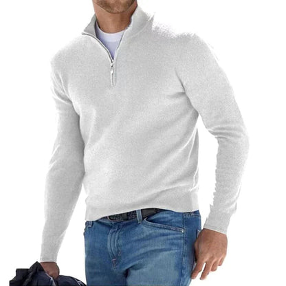 Halb-Reißverschluss-Pullover | Langarm | Warm | Strickpullover | Herrenpullover-Weiß-XS-Chaps Herrenmode