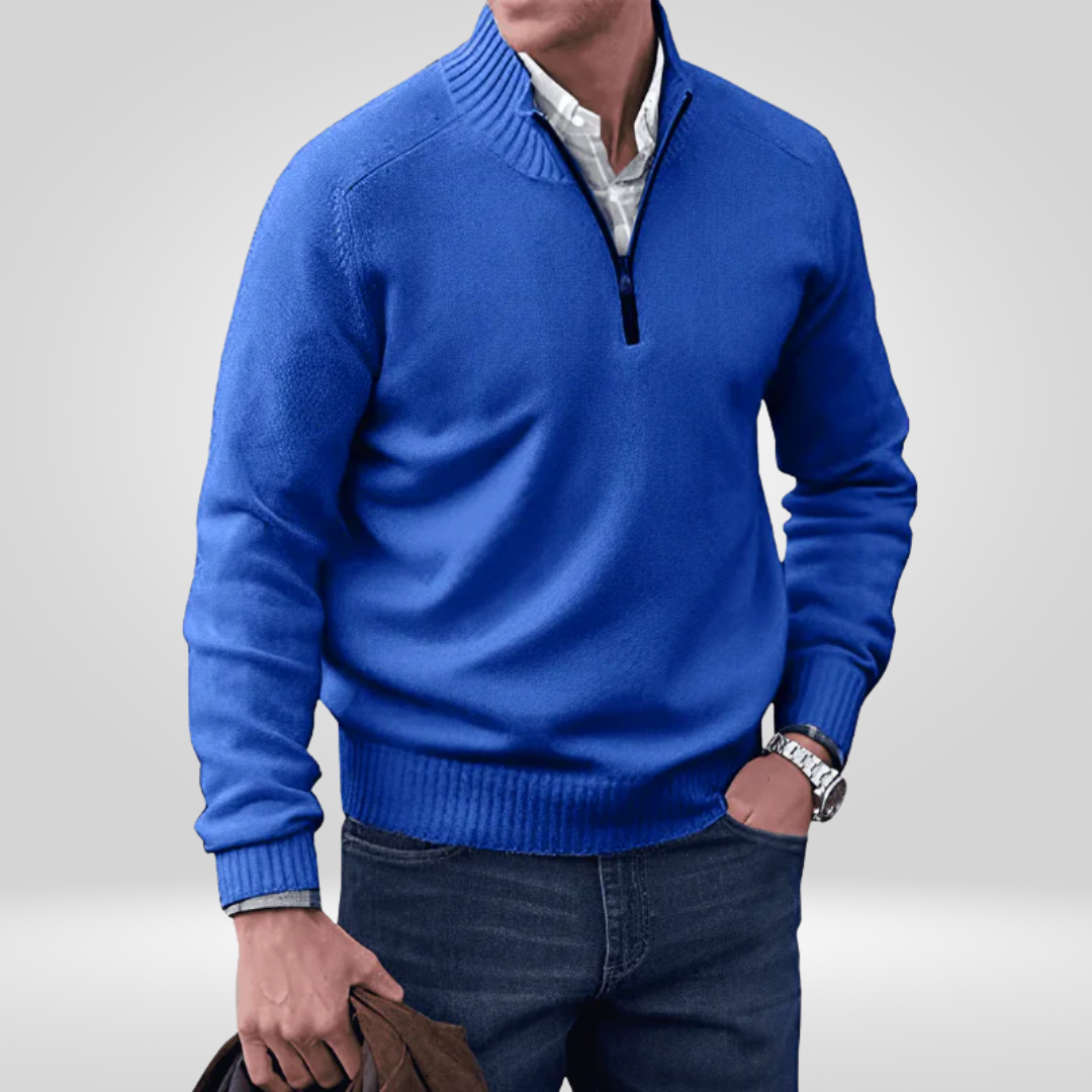 Halb-Reißverschluss-Pullover – Strickpullover mit Viertel-Reißverschluss für Herren-Blau-M-Chaps Herrenmode