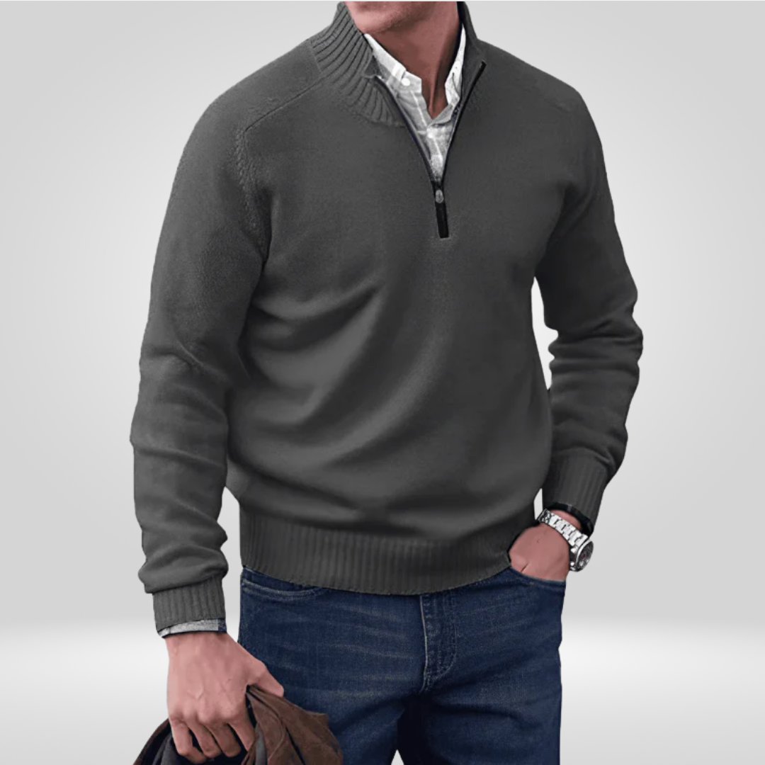 Halb-Reißverschluss-Pullover – Strickpullover mit Viertel-Reißverschluss für Herren-Dunkelgrau-M-Chaps Herrenmode