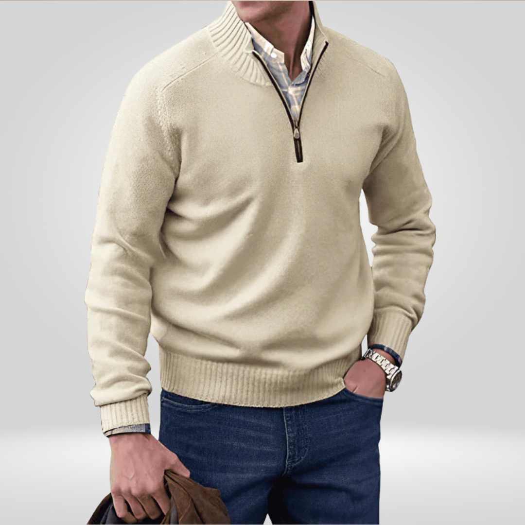 Halb-Reißverschluss-Pullover – Strickpullover mit Viertel-Reißverschluss für Herren-Khaki-M-Chaps Herrenmode