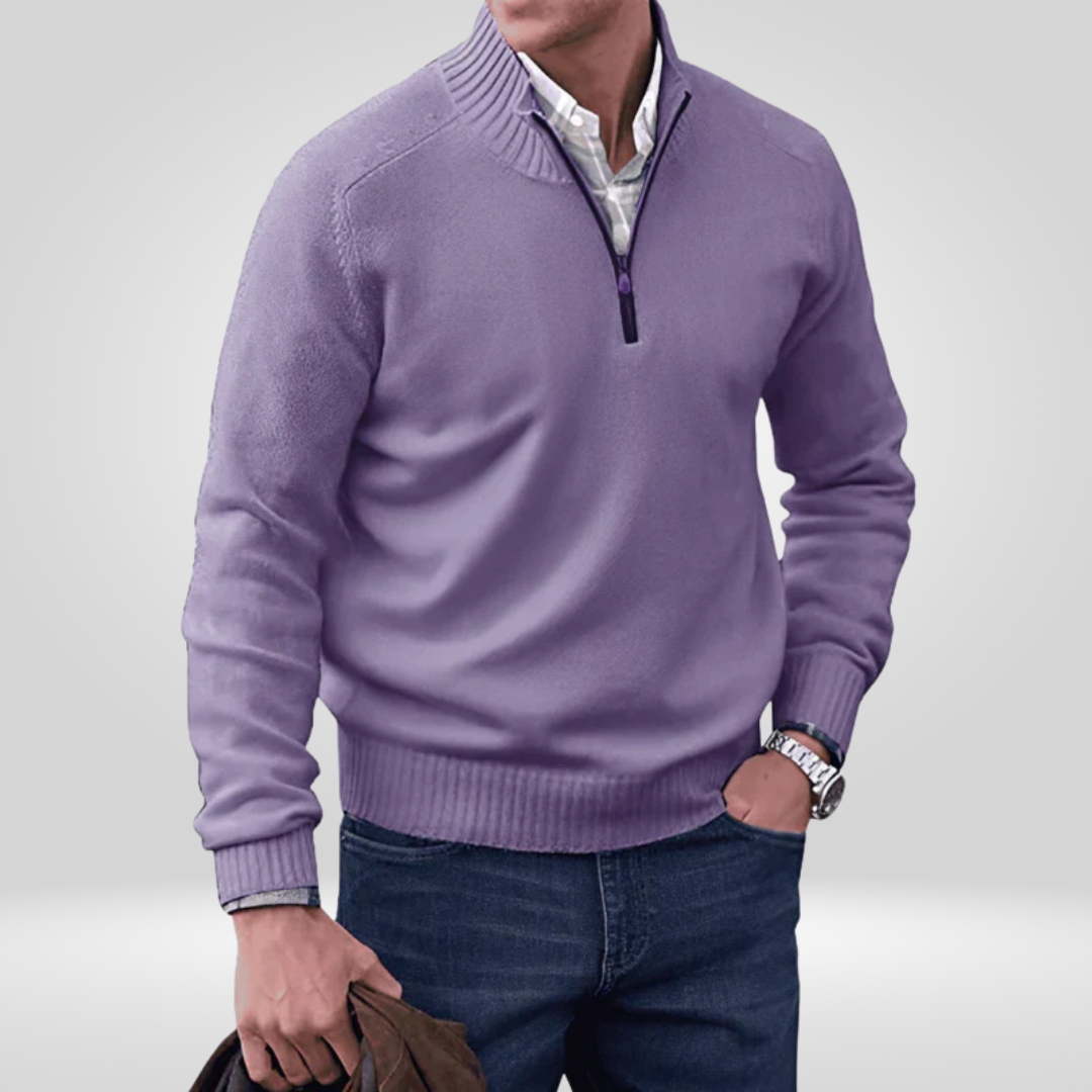 Halb-Reißverschluss-Pullover – Strickpullover mit Viertel-Reißverschluss für Herren-Lila-M-Chaps Herrenmode