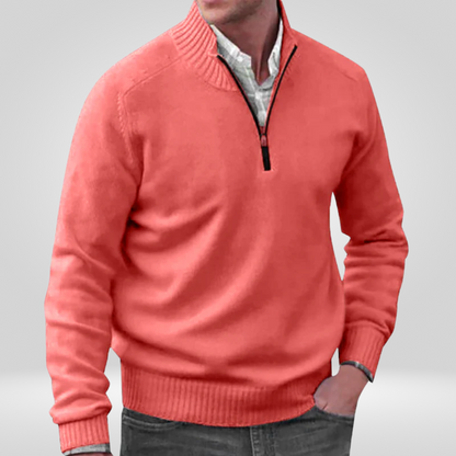 Halb-Reißverschluss-Pullover – Strickpullover mit Viertel-Reißverschluss für Herren-Rosa-M-Chaps Herrenmode