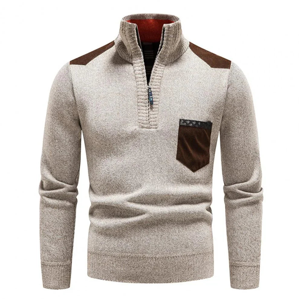Halb-Reißverschluss-Pullover – Strickpullover mit Viertel-Reißverschluss für Männer-Beige-M-Chaps Herrenmode