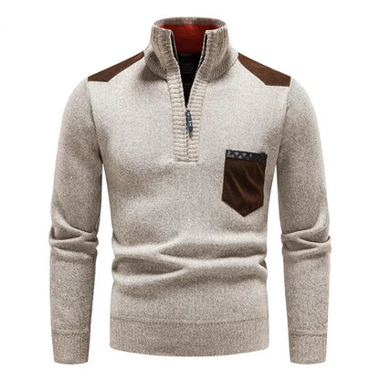 Halb-Reißverschluss-Pullover – Strickpullover mit Viertel-Reißverschluss für Männer-Beige-M-Chaps Herrenmode