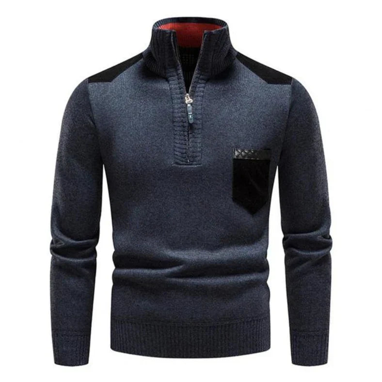 Halb-Reißverschluss-Pullover – Strickpullover mit Viertel-Reißverschluss für Männer-Blau-M-Chaps Herrenmode