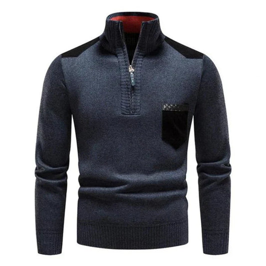 Halb-Reißverschluss-Pullover – Strickpullover mit Viertel-Reißverschluss für Männer-Blau-M-Chaps Herrenmode