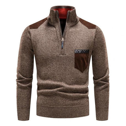 Halb-Reißverschluss-Pullover – Strickpullover mit Viertel-Reißverschluss für Männer-Braun-M-Chaps Herrenmode