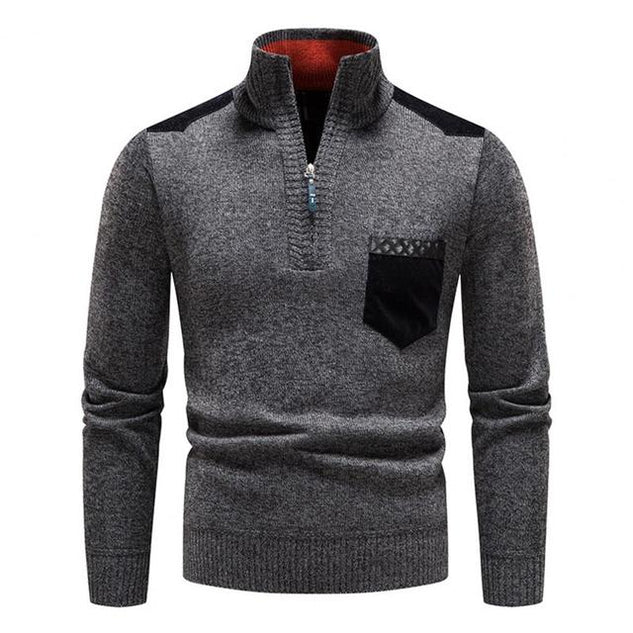 Halb-Reißverschluss-Pullover – Strickpullover mit Viertel-Reißverschluss für Männer-Grau-M-Chaps Herrenmode