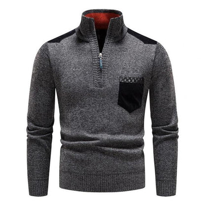 Halb-Reißverschluss-Pullover – Strickpullover mit Viertel-Reißverschluss für Männer-Grau-M-Chaps Herrenmode