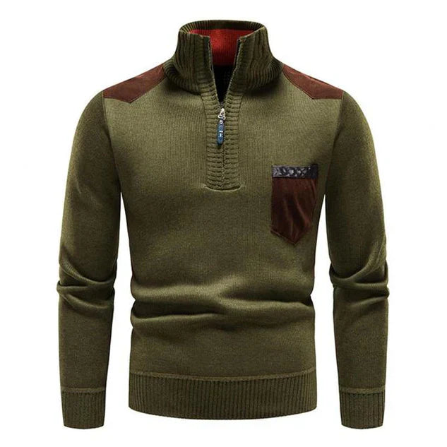 Halb-Reißverschluss-Pullover – Strickpullover mit Viertel-Reißverschluss für Männer-Grün-M-Chaps Herrenmode