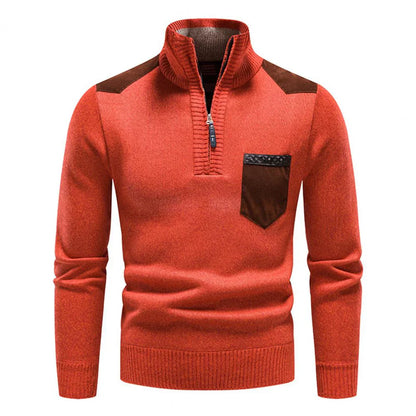 Halb-Reißverschluss-Pullover – Strickpullover mit Viertel-Reißverschluss für Männer-Orange-M-Chaps Herrenmode