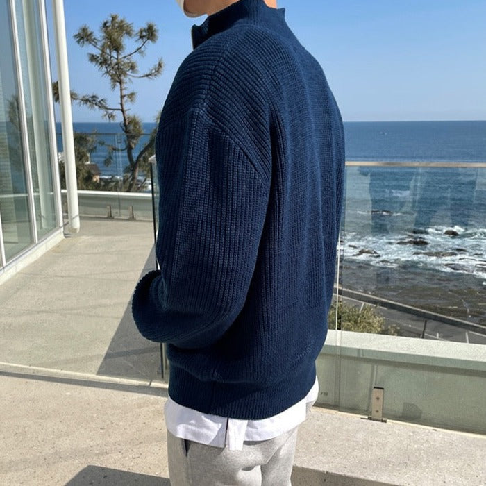 Halb-Reißverschluss-Pullover – Warm – Rippstrick – Strickpullover – Herren-Pullover mit Halb-Reißverschluss-Chaps Herrenmode