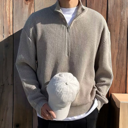 Halb-Reißverschluss-Pullover – Warm – Rippstrick – Strickpullover – Herren-Pullover mit Halb-Reißverschluss-Grau-M-Chaps Herrenmode