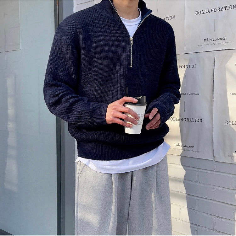 Halb-Reißverschluss-Pullover – Warm – Rippstrick – Strickpullover – Herren-Pullover mit Halb-Reißverschluss-Marineblau-M-Chaps Herrenmode