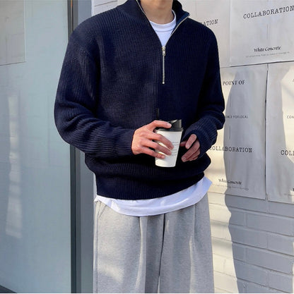 Halb-Reißverschluss-Pullover – Warm – Rippstrick – Strickpullover – Herren-Pullover mit Halb-Reißverschluss-Marineblau-M-Chaps Herrenmode