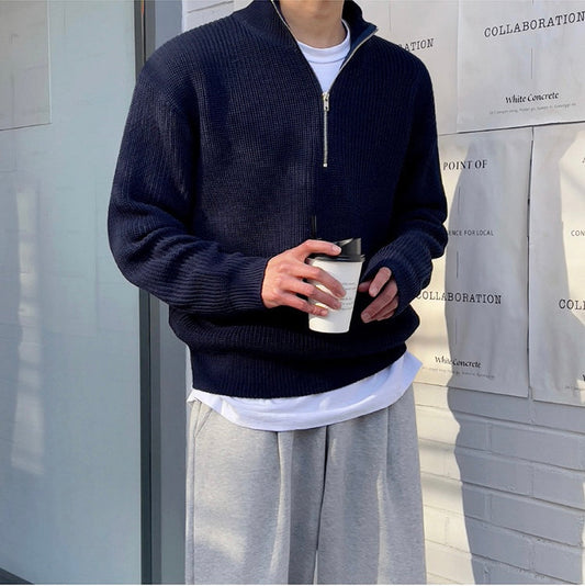 Halb-Reißverschluss-Pullover – Warm – Rippstrick – Strickpullover – Herren-Pullover mit Halb-Reißverschluss-Marineblau-M-Chaps Herrenmode