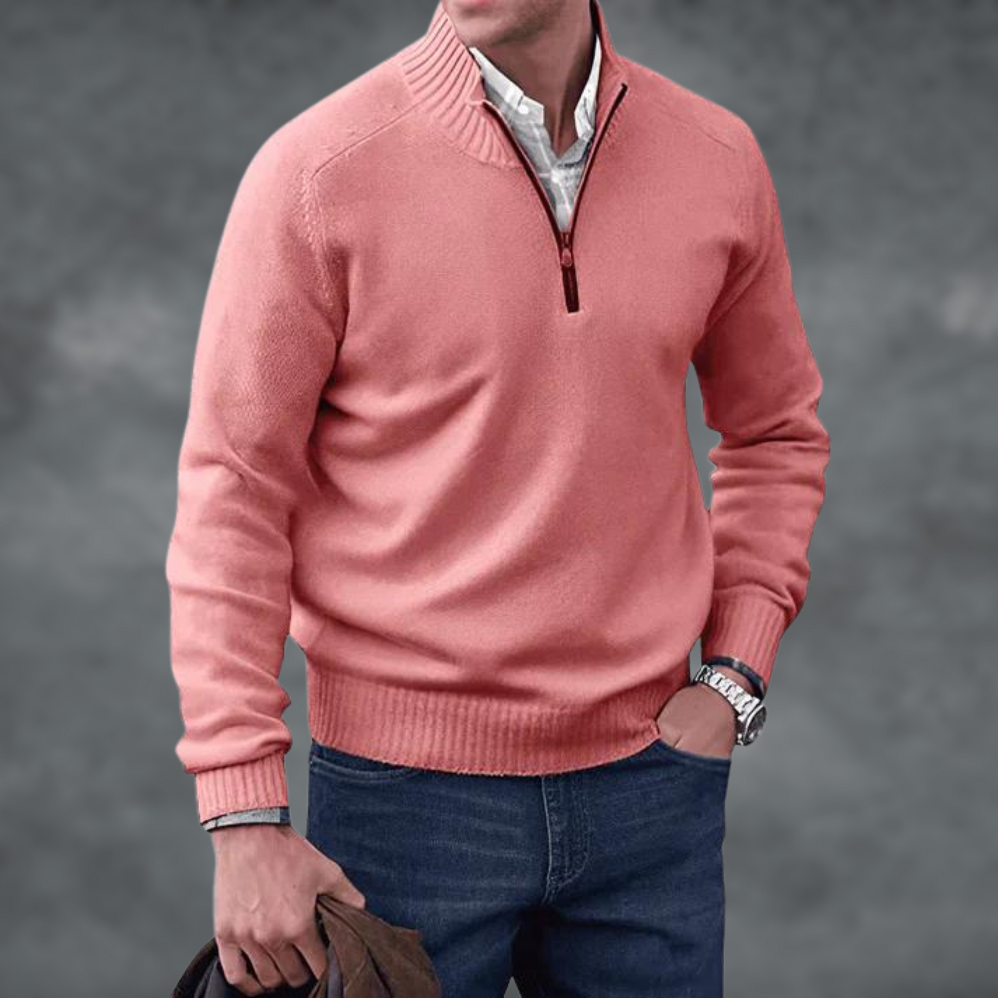 Halber Reißverschluss Pullover - Herren Stehkragen Strickpullover-Rosa-S-Chaps Herrenmode