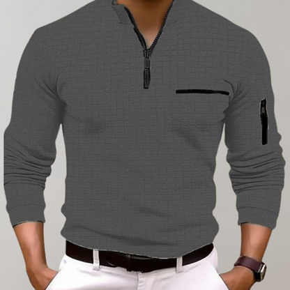 Halbzipfelmütze Zip Shirt | Pullover | Polo Shirt | Halbzipfelmütze Zip Sweatshirt | Herren-Half Zip Sweater-Grau-S-Chaps Herrenmode