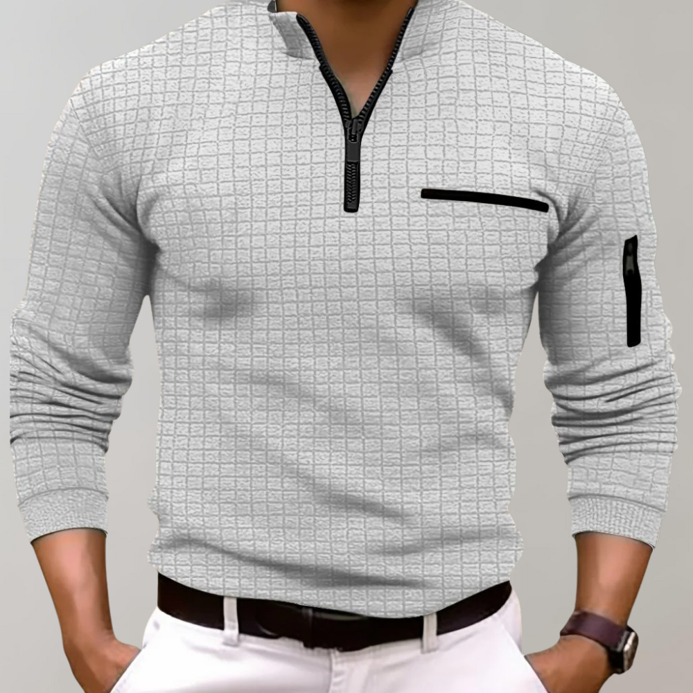 Halbzipfelmütze Zip Shirt | Pullover | Polo Shirt | Halbzipfelmütze Zip Sweatshirt | Herren-Half Zip Sweater-Hellgrau-S-Chaps Herrenmode