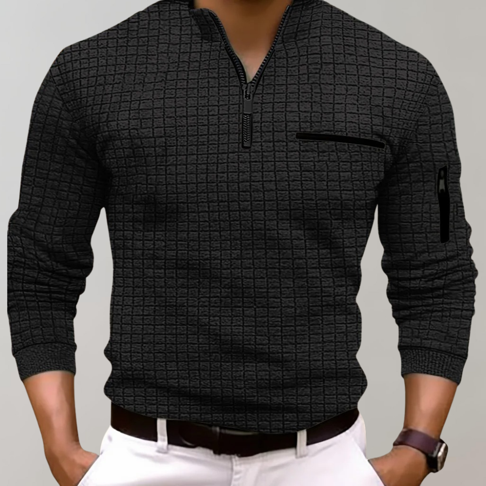 Halbzipfelmütze Zip Shirt | Pullover | Polo Shirt | Halbzipfelmütze Zip Sweatshirt | Herren-Half Zip Sweater-Schwarz-S-Chaps Herrenmode