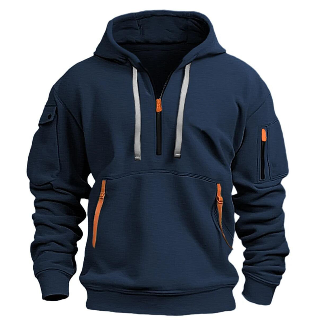 Half-Zip Hoodie | Zip Pockets | Pullover | Casual Hoodie | Herren Hoodie-Dunkelblau-S-Chaps Herrenmode