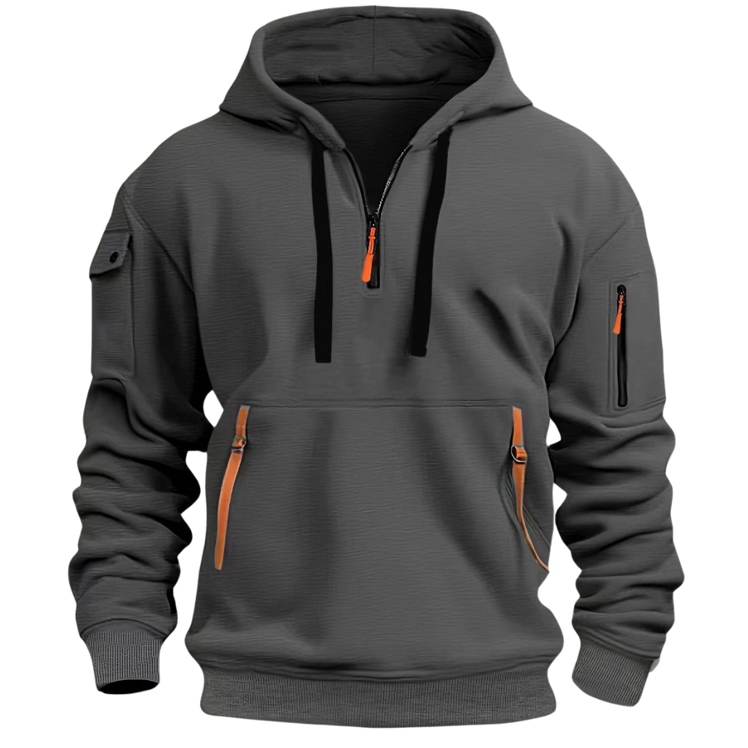 Half-Zip Hoodie | Zip Pockets | Pullover | Casual Hoodie | Herren Hoodie-Dunkelgrau-S-Chaps Herrenmode