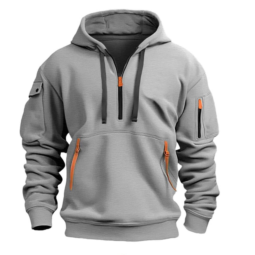 Half-Zip Hoodie | Zip Pockets | Pullover | Casual Hoodie | Herren Hoodie-Hellgrau-S-Chaps Herrenmode