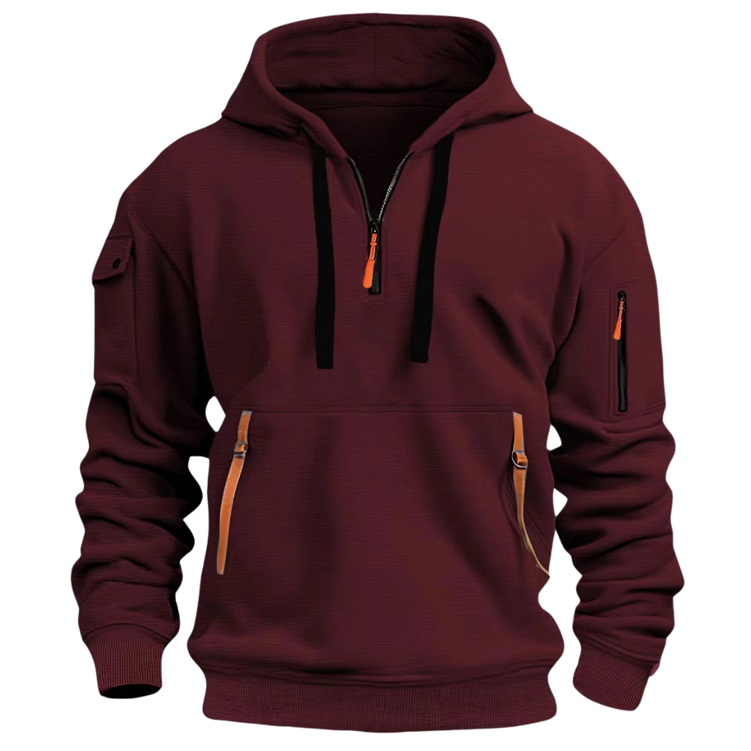 Half-Zip Hoodie | Zip Pockets | Pullover | Casual Hoodie | Herren Hoodie-Rot-S-Chaps Herrenmode