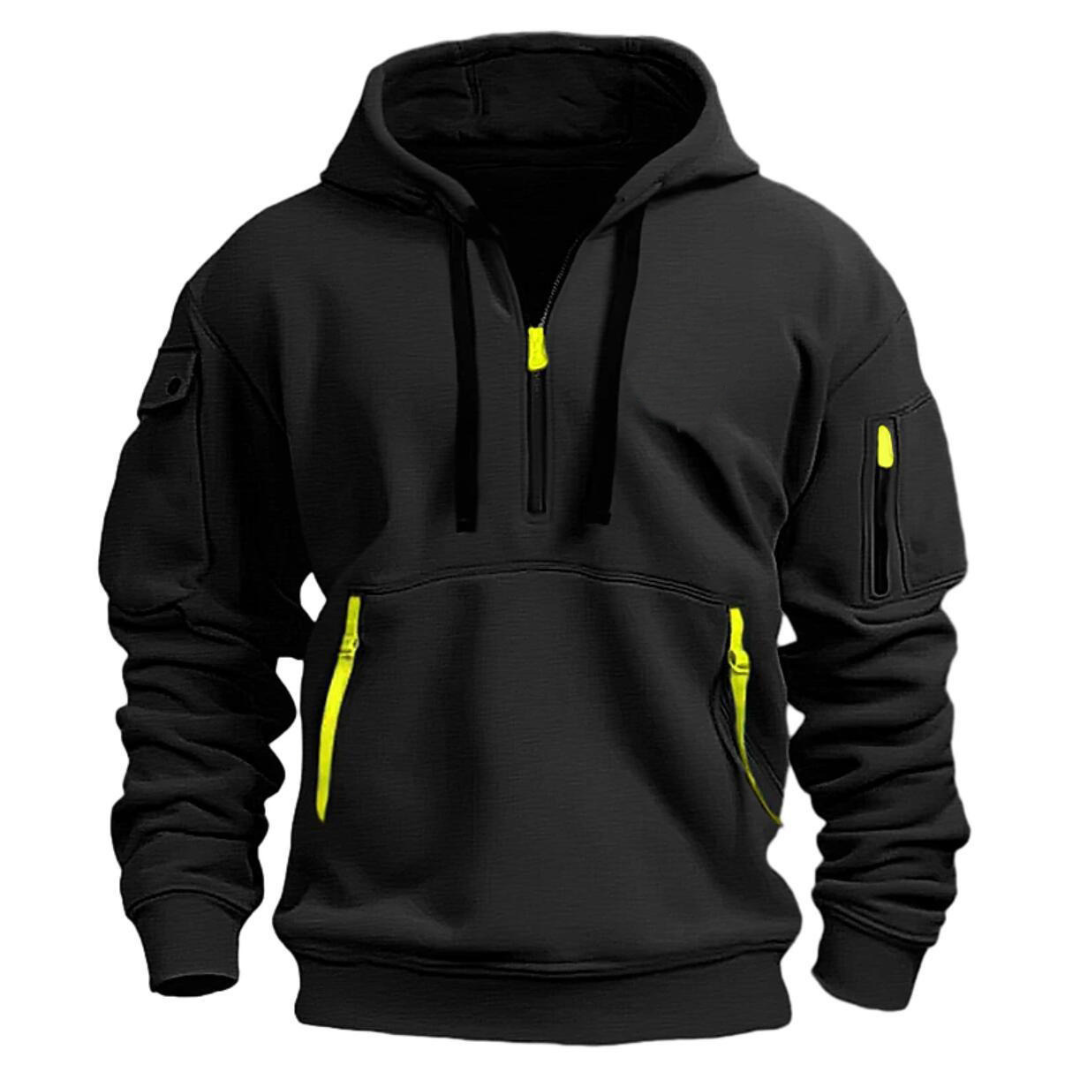 Half-Zip Hoodie | Zip Pockets | Pullover | Casual Hoodie | Herren Hoodie-Schwarz-S-Chaps Herrenmode