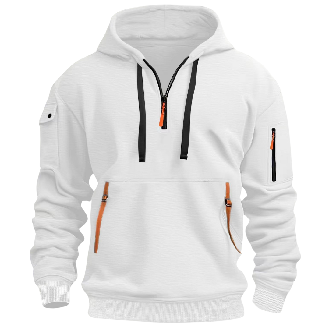 Half-Zip Hoodie | Zip Pockets | Pullover | Casual Hoodie | Herren Hoodie-Weiß-S-Chaps Herrenmode