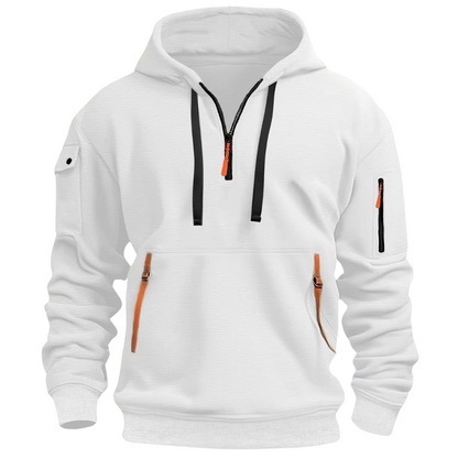 Half-Zip Hoodie | Zip Pockets | Pullover | Casual Hoodie | Herren Hoodie-Weiß-S-Chaps Herrenmode