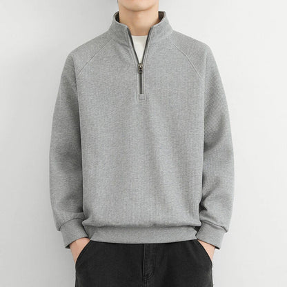 Half-Zip Pullover - Lässiger gerippter Quarter-Zip Pullover für Männer-Grau-M-Chaps Herrenmode