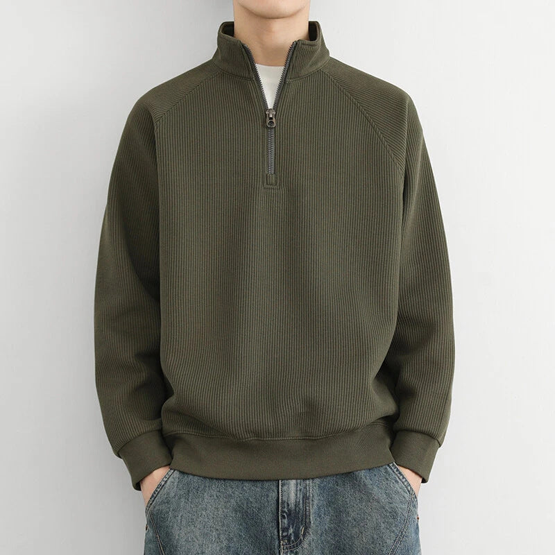 Half-Zip Pullover - Lässiger gerippter Quarter-Zip Pullover für Männer-Grün-M-Chaps Herrenmode