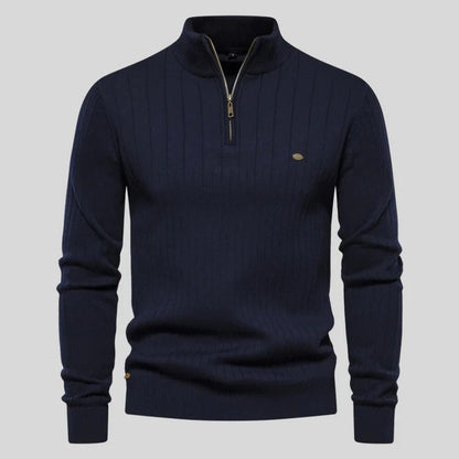 Half Zip Sweater - Langarm - Stehkragen - Strickpullover - Herren Pullover-Dunkelblau-S-Chaps Herrenmode