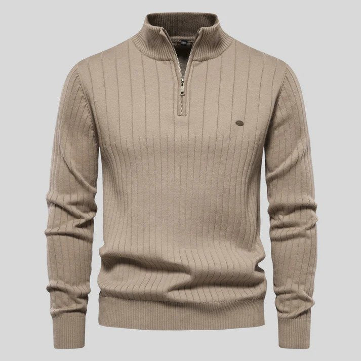 Half Zip Sweater - Langarm - Stehkragen - Strickpullover - Herren Pullover-Khaki-S-Chaps Herrenmode