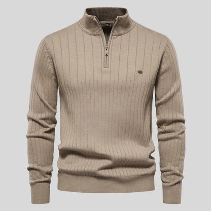 Half Zip Sweater - Langarm - Stehkragen - Strickpullover - Herren Pullover-Khaki-S-Chaps Herrenmode