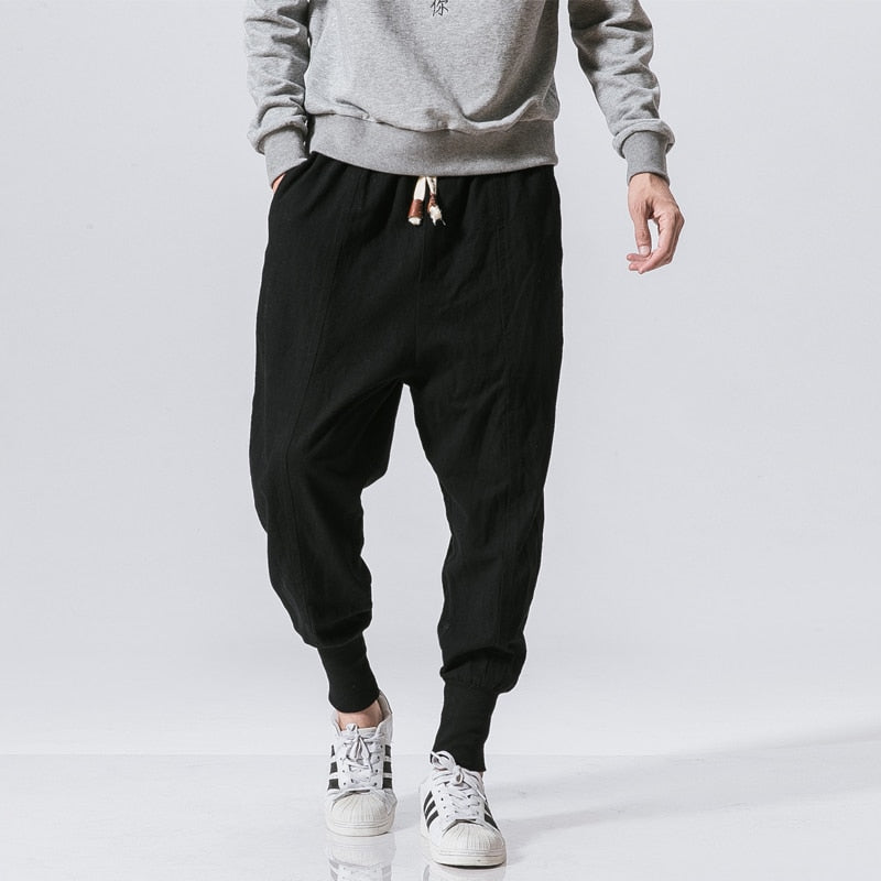 Haremshosen - Herren Loose Fit Jogginghose mit Kordelzug-Straße Schwarz-S-Chaps Herrenmode