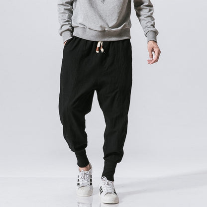 Haremshosen - Herren Loose Fit Jogginghose mit Kordelzug-Straße Schwarz-S-Chaps Herrenmode
