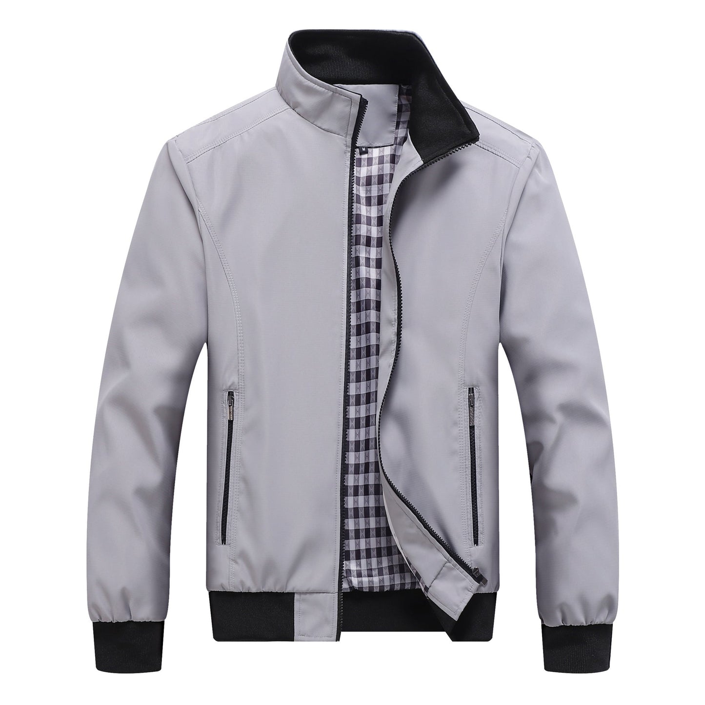 Harrington-Jacke | Mit Reißverschluss | Leicht | Winddicht | Herrenjacke-Grau-S-Chaps Herrenmode