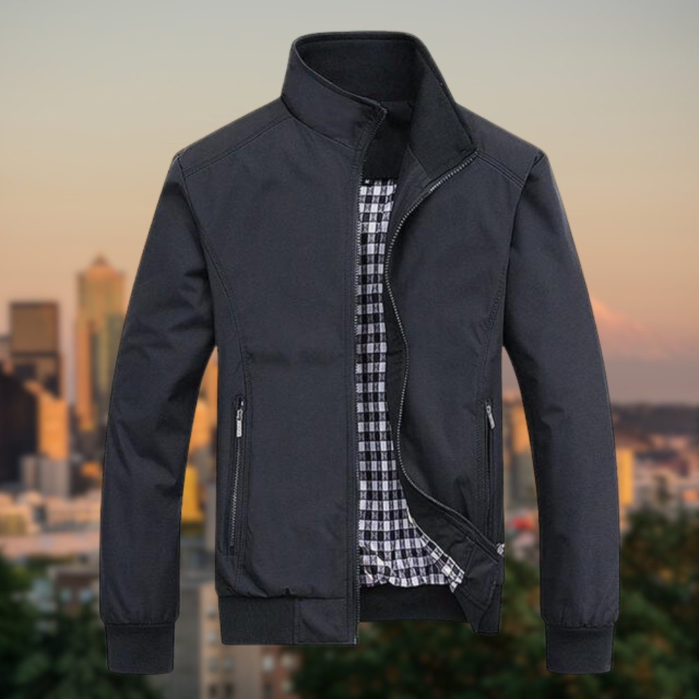 Harrington-Jacke | Mit Reißverschluss | Leicht | Winddicht | Herrenjacke-Schwarz-S-Chaps Herrenmode