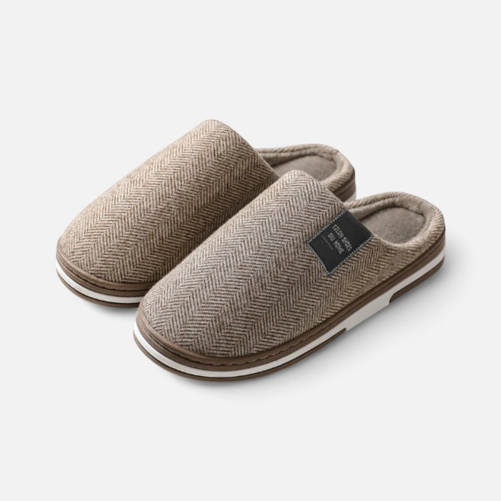 Hausschuhe - Warme Tweed-Hausschuhe für Männer für den Winter-Braun-36-37-Chaps Herrenmode