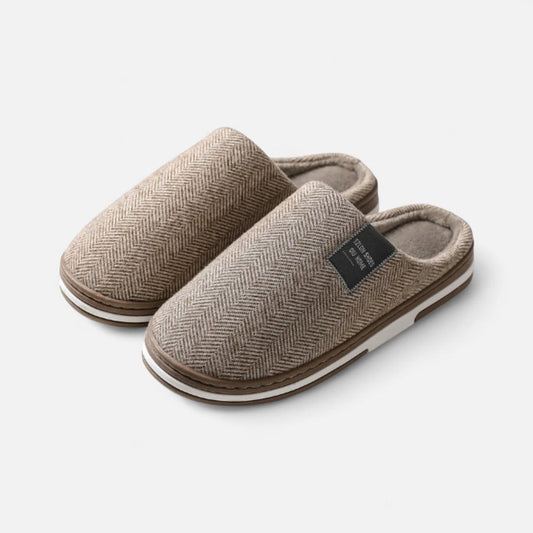 Hausschuhe - Warme Tweed-Hausschuhe für Männer für den Winter-Braun-36-37-Chaps Herrenmode