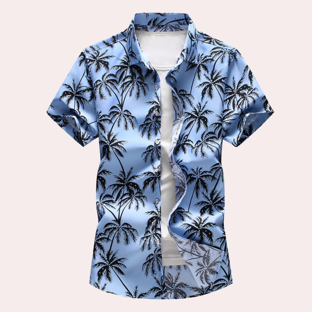 Hawaiihemd | Bedruckt | Mit Knöpfen | Kurzarmhemd | Sommerhemd für Männer-Hellblau-S-Chaps Herrenmode