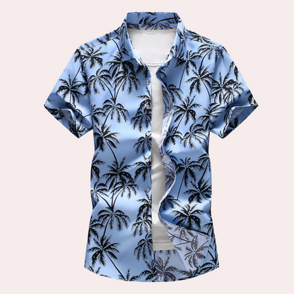 Hawaiihemd | Bedruckt | Mit Knöpfen | Kurzarmhemd | Sommerhemd für Männer-Hellblau-S-Chaps Herrenmode