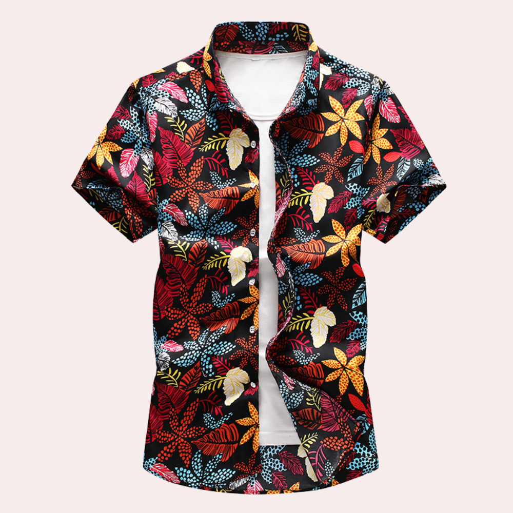 Hawaiihemd | Bedruckt | Mit Knöpfen | Kurzarmhemd | Sommerhemd für Männer-Schwarz-S-Chaps Herrenmode